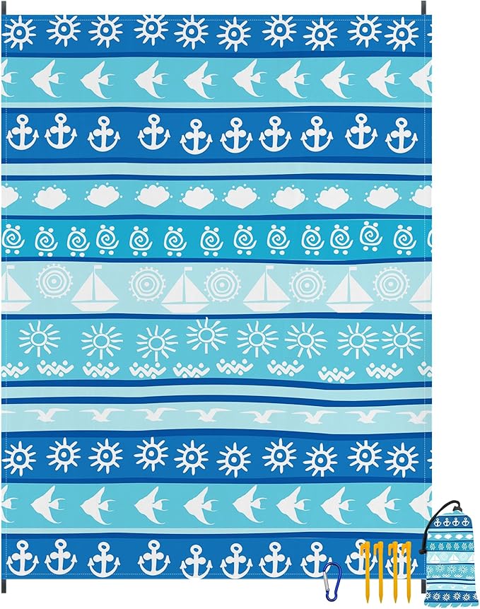 Large Beach Blanket Waterproof Sandproof 108"x 82" for 1-6 Adults,Quick Drying Beach Mat,Lightweight & Durable,Beach Essentials for Family Beach Camping Travel Picnic