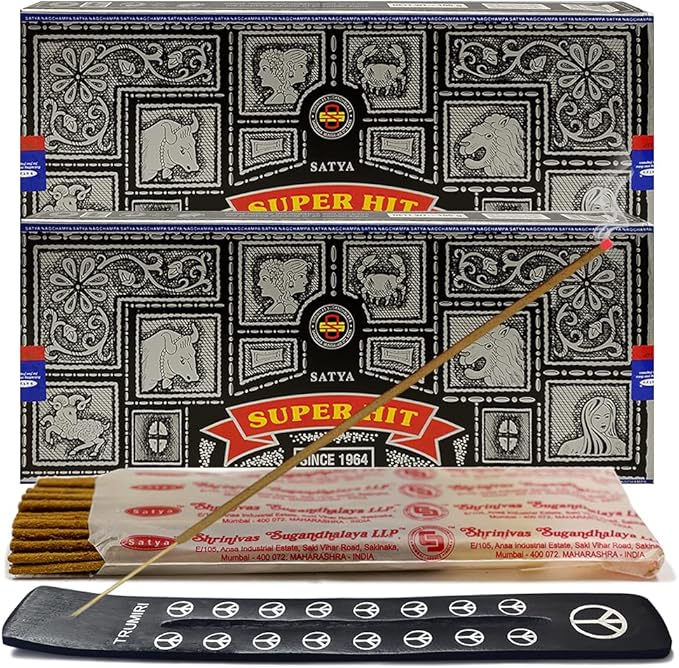 TRUMIRI Incense Stick Holder Bundle with Satya Super Hit 100g Incense Sticks - Pack of 2 (Approx 200 Sticks)