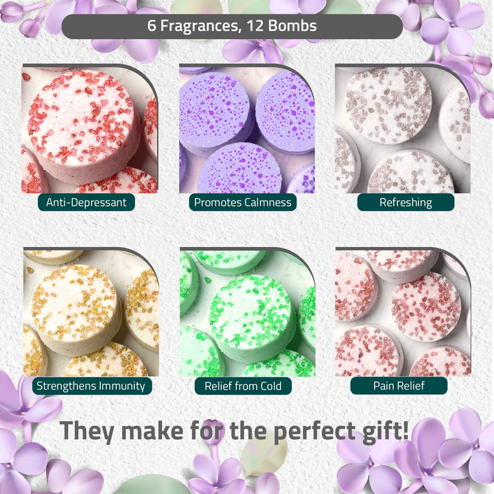 GALVOLT Mystic Set of 12 Shower Bombs - Shower Steamers - Aromatherapy - Essential Oils for Home Spa - Vaporizing Shower Tablets - for Mom and Wife - Perfect Set