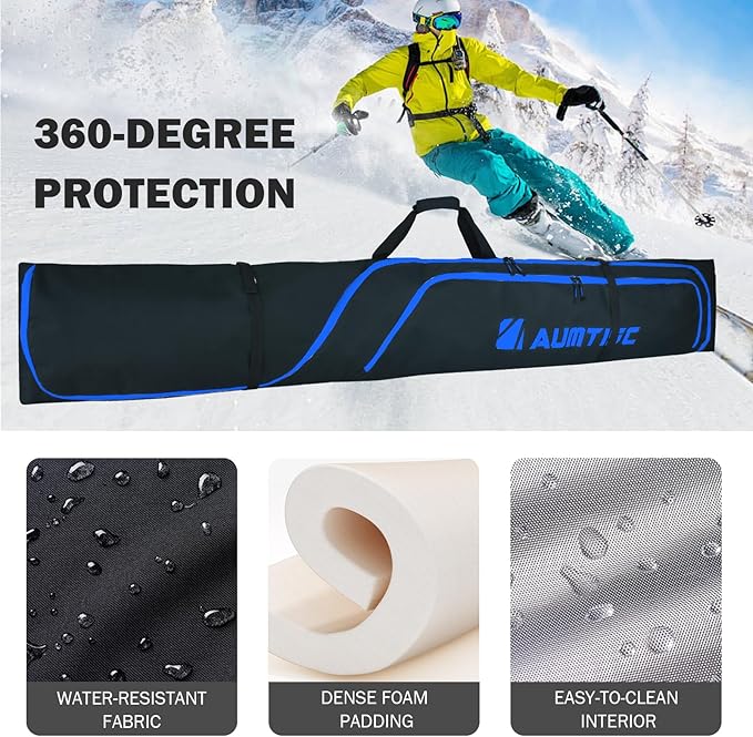 AUMTISC Ski Bag and Boot Bag Combo, Padded Ski Bags for Air Travel Flying, Adjustable Length for Skis Up to 200 cm and Boots Up to Size 13