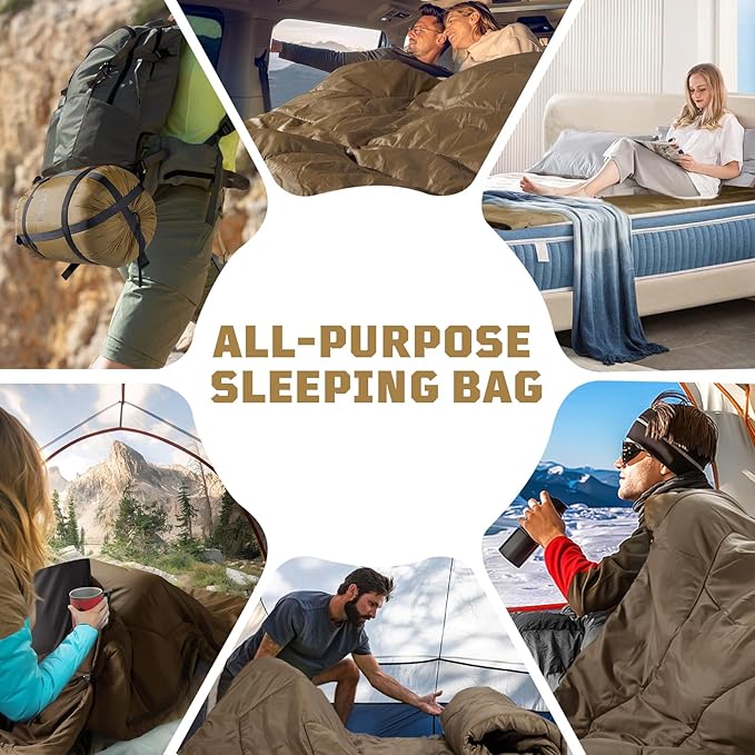 Warm Weather Sleeping Bag for Camping, 36℉ to 45℉ Backpacking Sleeping Bags for Adults with Compression Sack for Camping, Hiking, Hunting and Outdoor Travel