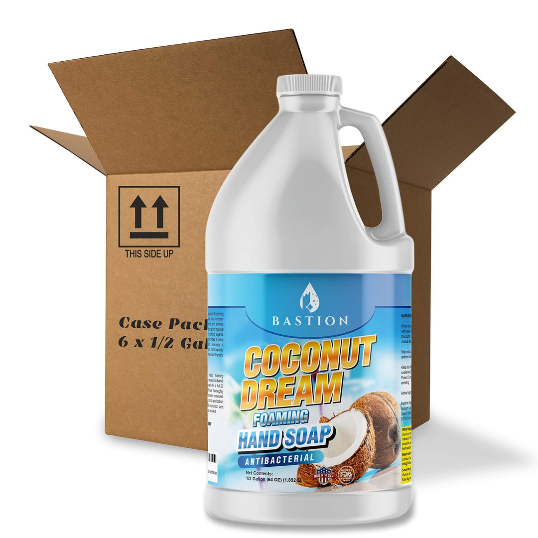 Bastion Antibacterial Foaming Hand Soap - Coconut Dream Hand Wash - Bulk Refill Jug. Coconut Dream Scented. Non-Toxic. Made In T