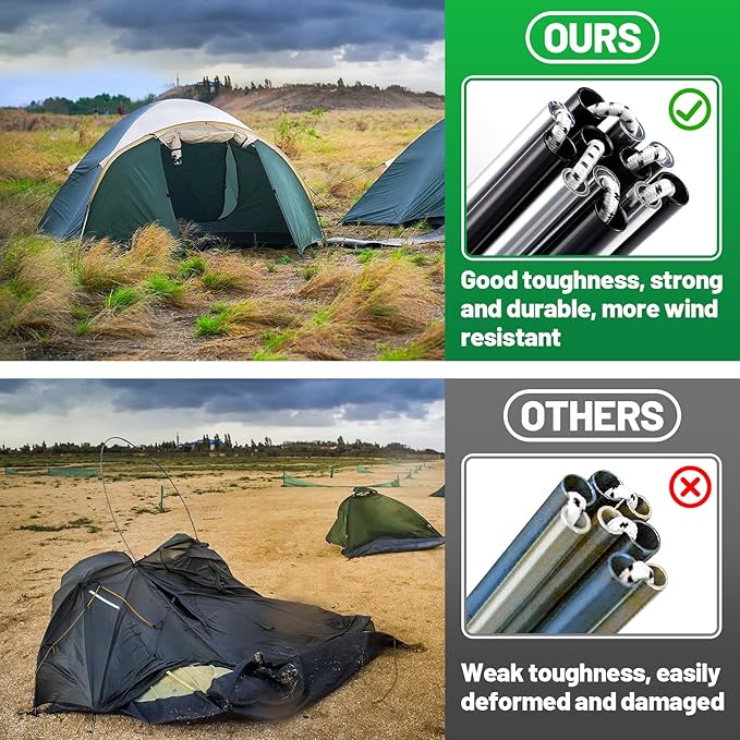 Aluminum Tent Poles Replacement - Pre-Assembled Tent Poles, Fits Both Female and Male Ends - Lightweight Tent Pole Repair Kit for Hiking Camping Backpacking Tent, 20FT