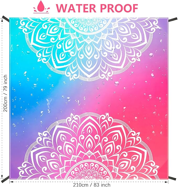 Beach Blanket, Wateresistant Sandproof Sand Free Beach Mat with Corner Pockets Portable Bag for Beach Festival,Picnic,Travel and Outdoor Camping Activties (Gradiant-Mandarin)