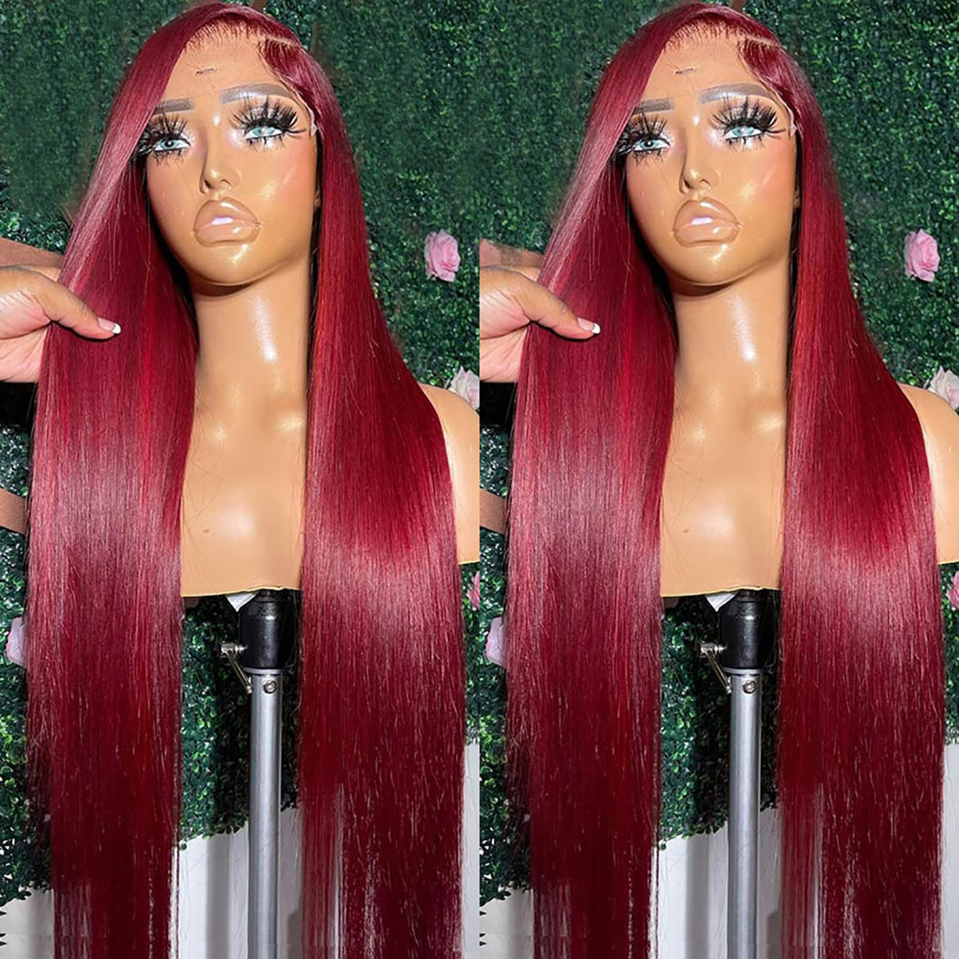 ANDRIA Lace Front Wigs Straight Hair Glueless Lace Wigs Synthetic Long Silk Straight Natural Wig Heat Resistant Fiber Red Wig With Baby Hair For Black Women 24 Inches