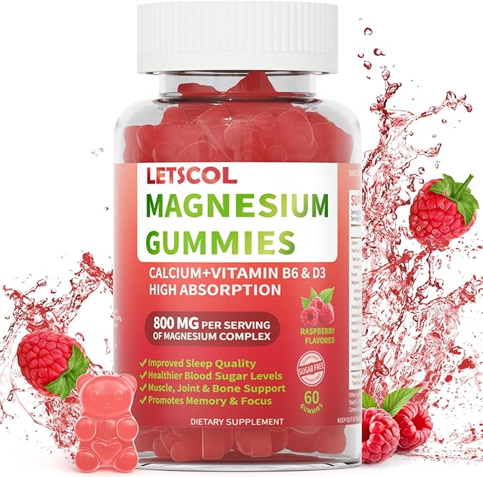 Magnesium Glycinate Gummies 800mg Per Serving, Sugar Free Magnesium Supplement with Magnesium Malate, Calcium, Vitamin D3, B6, CoQ10 for Calm Support & Sleep for Adults Kids
