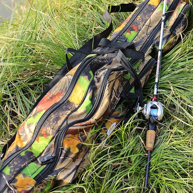 Sougayilang Folding Fishing Rod Case Organizer Pole Storage Bag Rod Reel Tackle Carrier Fishing Rod Bag Fishing Case