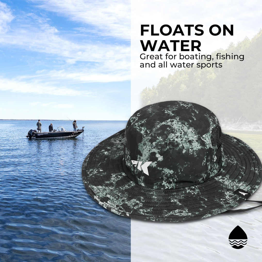 KastKing Fishing Hiking Hat for Men, Sun Protection, Pattern Beach Boonie Hat, Adjustable, Breathable Bucket Golf Hats for Women, Boulder Camo Obsidian Black