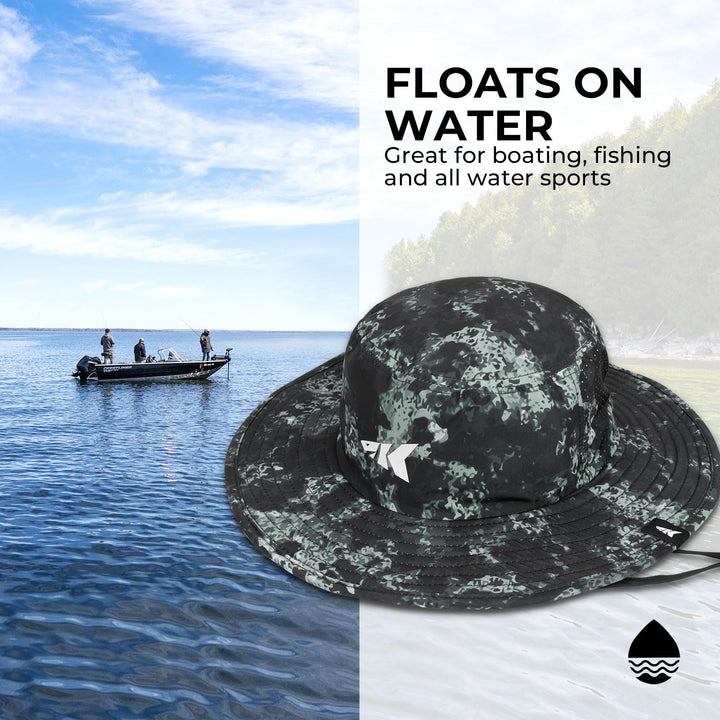 KastKing Fishing Hiking Hat for Men, Sun Protection, Pattern Beach Boonie Hat, Adjustable, Breathable Bucket Golf Hats for Women, Boulder Camo Obsidian Black