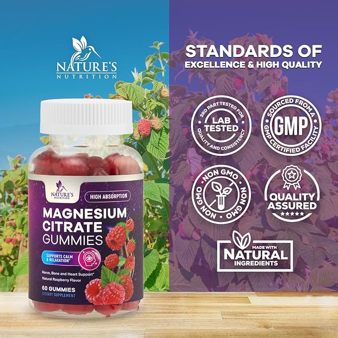 Magnesium Gummies Supplement - High Absorption Magnesium Citrate Supplement for Adults & Kids - Nature's Calm Magnesio Gummy Dietary Supplements for Bone, Muscle Health, Heart Support - 60 Gummies