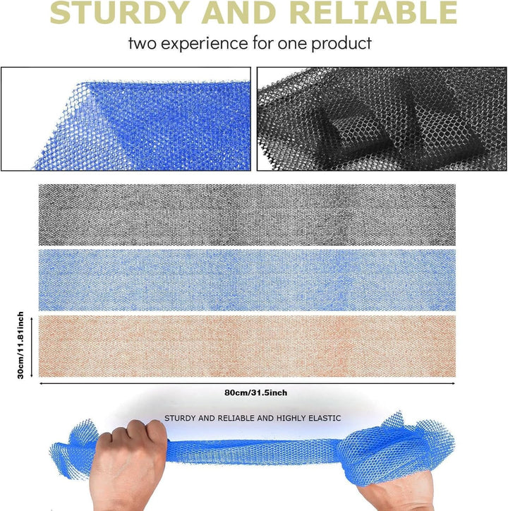3-Piece African Net Bath Sponge Set | Exfoliating Body Scrubber | Blue