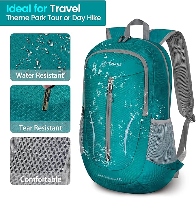 ZOMAKE Ultra Lightweight Packable Backpack 25L, Foldable Hiking Backpacks Water Resistant Small Folding Daypack for Travel(Lake Green)