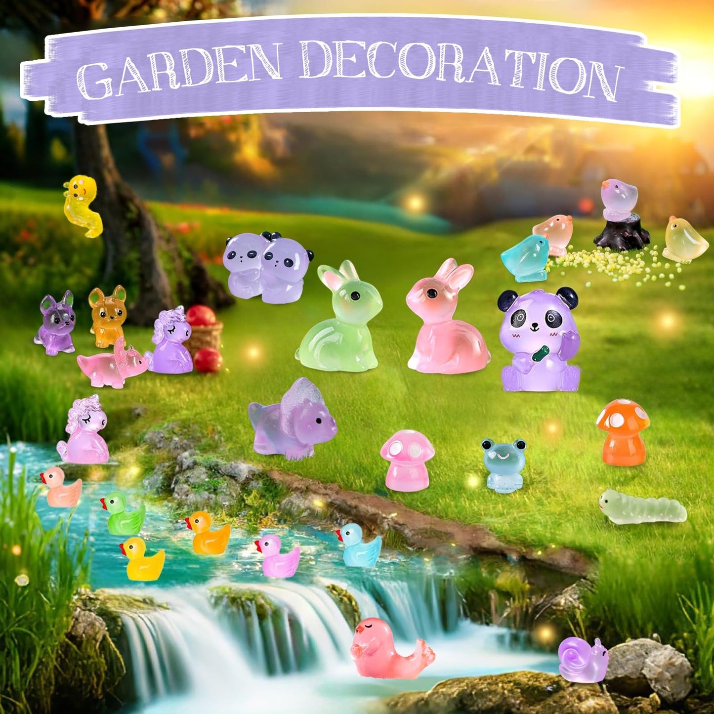 136PCS Mini Luminous Resin Animals, Cute Tiny Small Resin Animals Little Plastic Animal Figurines Small Ducks Bulk Glow in the Dark for Fairy Garden Dollhouse Plant Decorations