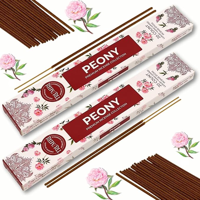 Peony Incense Sticks - Total 40 Insence-Sticks - Dual Pack of 20 Insense - Inciensos - Inscents - Natural Non Toxic Ingredients - Incents - Incence - Inscense - Insents