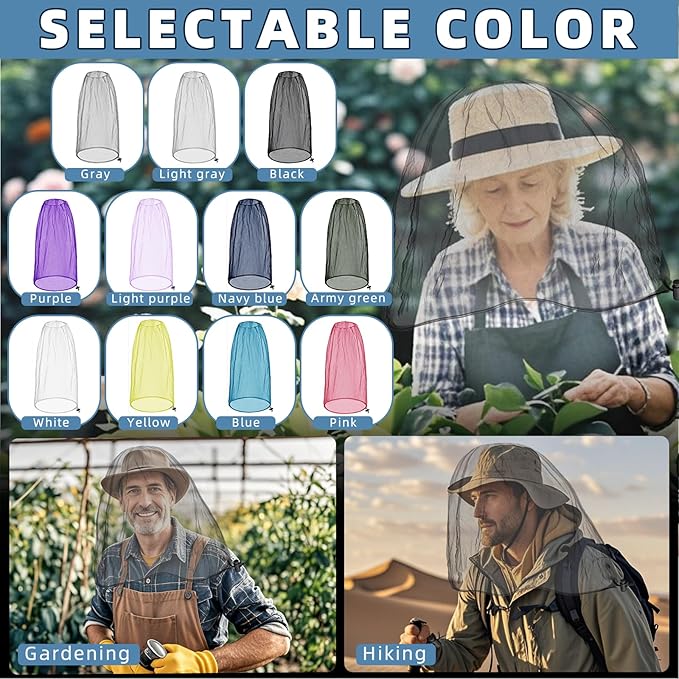 2 Pack Ultra Large Mosquito Net 42x25 Inches Mosquito Head Net Oversized Insect Netting Bug Fits Most Hats for Gardening Hiking Fishing Traveling(Gray)