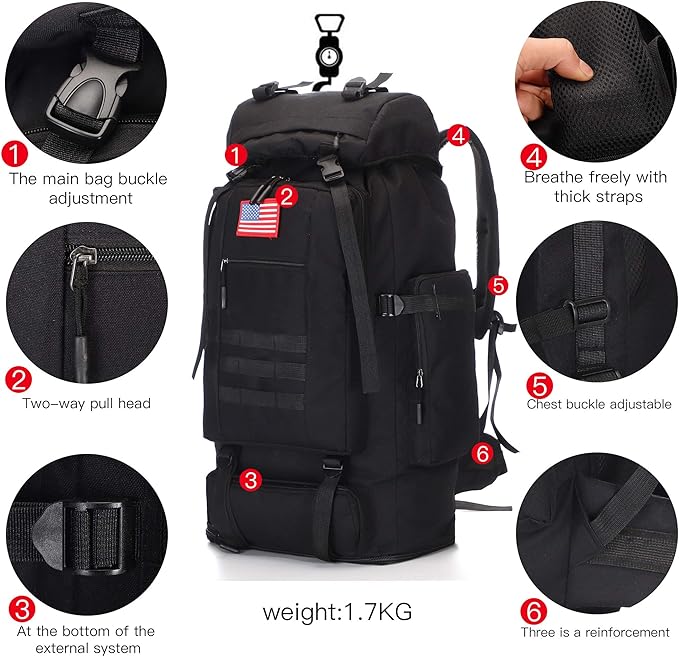 70L/100L Hiking Camping Backpack MOLLE Rucksack Waterproof Daypack for Traveling