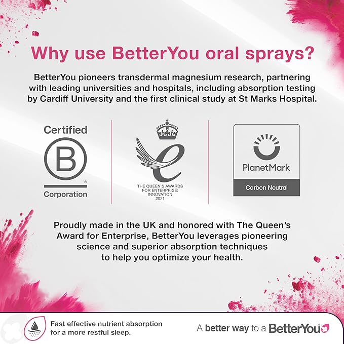 BetterYou Magnesium Sleep Body Spray - Relaxing Topical Magnesium and Essential Oil Spray - Lavender and Chamomile - Promotes Better Sleep - 3.38 oz