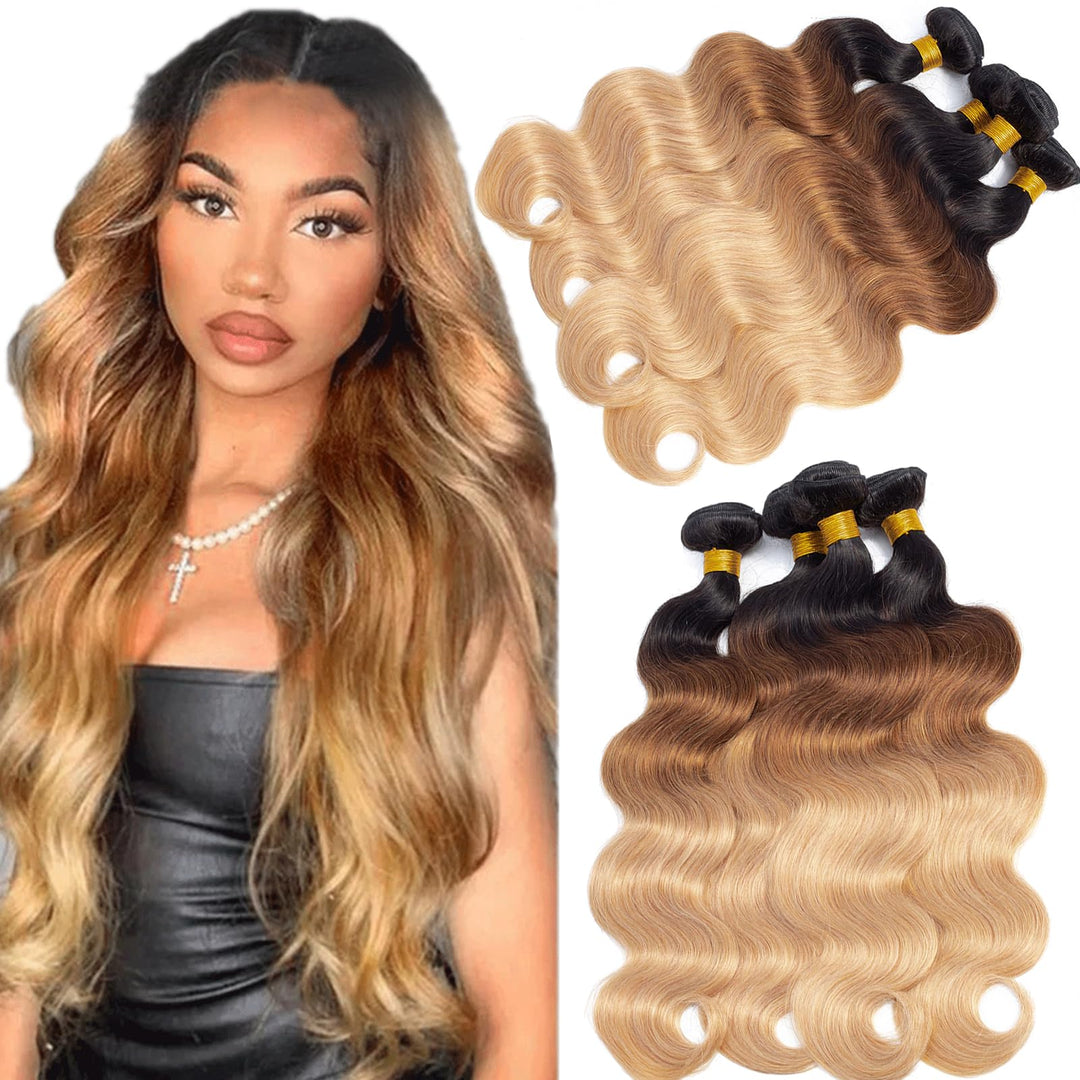 12A Grade Ombre Bundles Human Hair (T1B/30/27,18'' 20'' 22'' 24'') Ombre Body Wave 4 Bundles Human Hair 100% Unprocessed Virgin