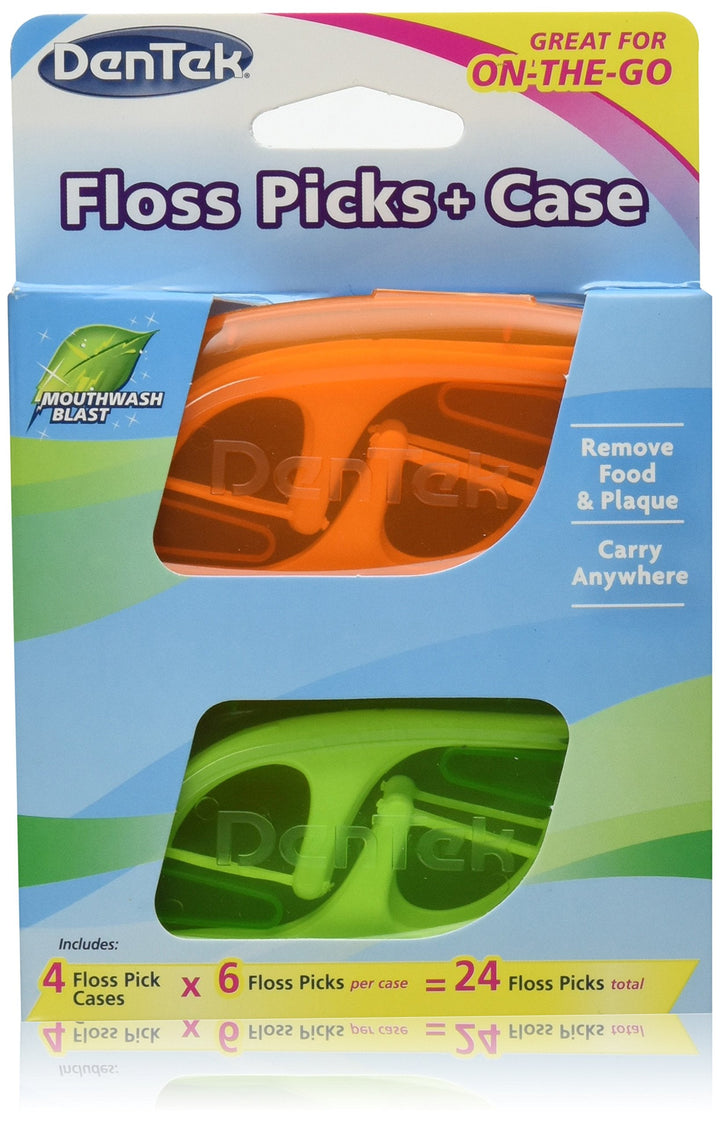 DenTek Floss Picks & Travel Case for On-the-Go, 4 Travel Cases with 6 Floss Picks Each, (Pack of 2)
