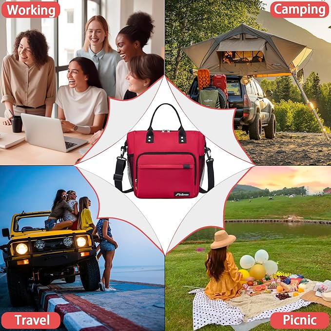 Red Lunch Box for Women for Work Insulated Lunch Bag for Female Adult, Fashion Ladies Lunch Tote Bag