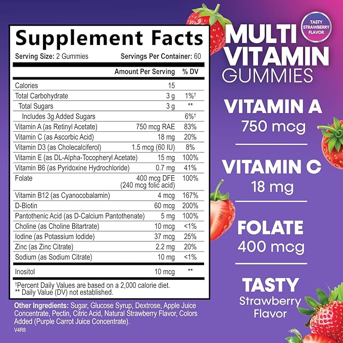 Multivitamin Gummies for Adults, Daily Gummy Vitamin for Women & Men, Immune Support Gummy Multivitamins Supplement, Adult Multi Vit Vitamin with Vitamins A, C, D, E, B-6, B-12, Zinc - 120 Gummies