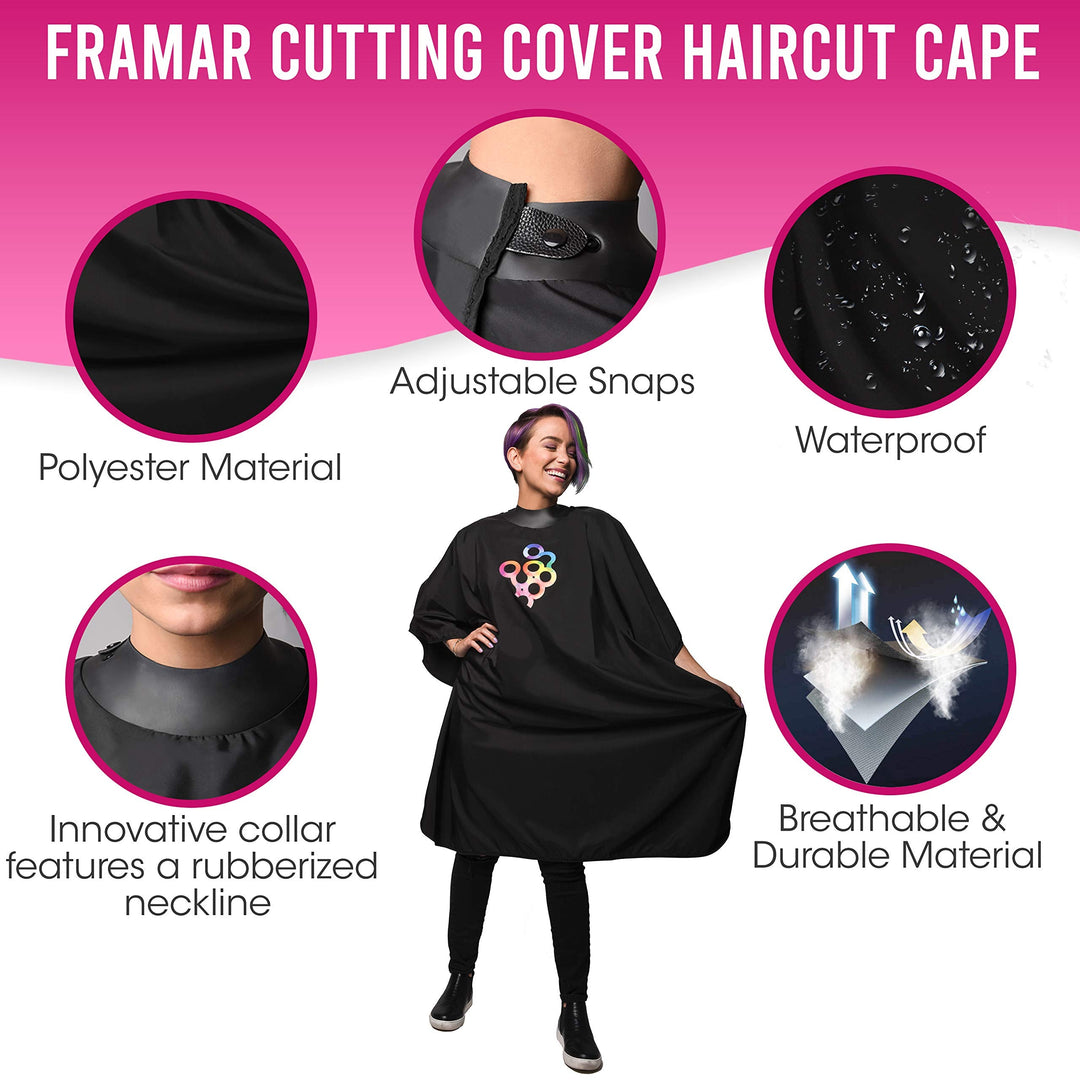 FRAMAR Professional Hair Cutting Cape – Hair Cutting Capes For Adults, Salon Cape For Hair Cutting, Capa De Peluqueria Professional, Barber Capes, Haircutting Capes For Adults – Rubberized Collar