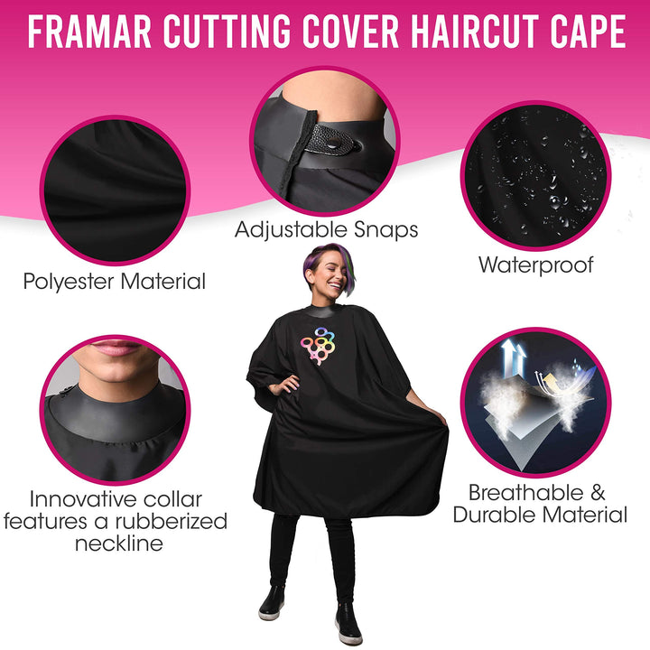 FRAMAR Professional Hair Cutting Cape – Hair Cutting Capes For Adults, Salon Cape For Hair Cutting, Capa De Peluqueria Professional, Barber Capes, Haircutting Capes For Adults – Rubberized Collar