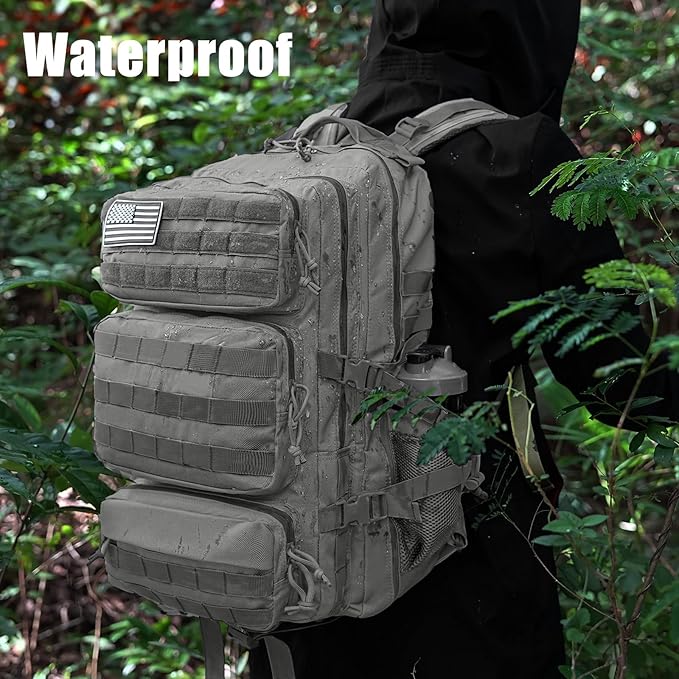 Military Tactical Backpack 50L Large Day Backpack for Men Molle Army 3 Days Assault Pack Bug Out Bag Water Resistant and Heavy Duty Hiking Treeking Rucksack - Grey
