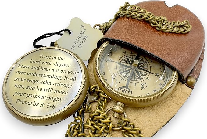 Bible Verse Brass Compass – “Trust in The Lord with All Your Heart” (Proverbs 3:5-6) | Religious Gifts for Men, Women, Boys, Girls, Teens | Daily Encouragement, Easter, Baptism, Faith-Based Keepsake