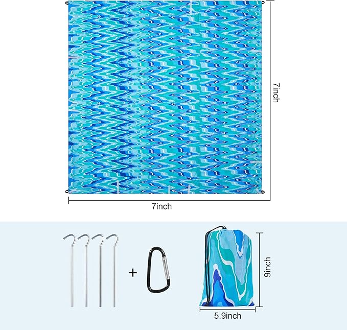 Beach Blanket Sandproof Beach Mat,82" X 82" for 1-4 Adults,Lightweight Quick Drying Picnic Mat for Travel, Camping, Hiking,Portable Beach Blanket