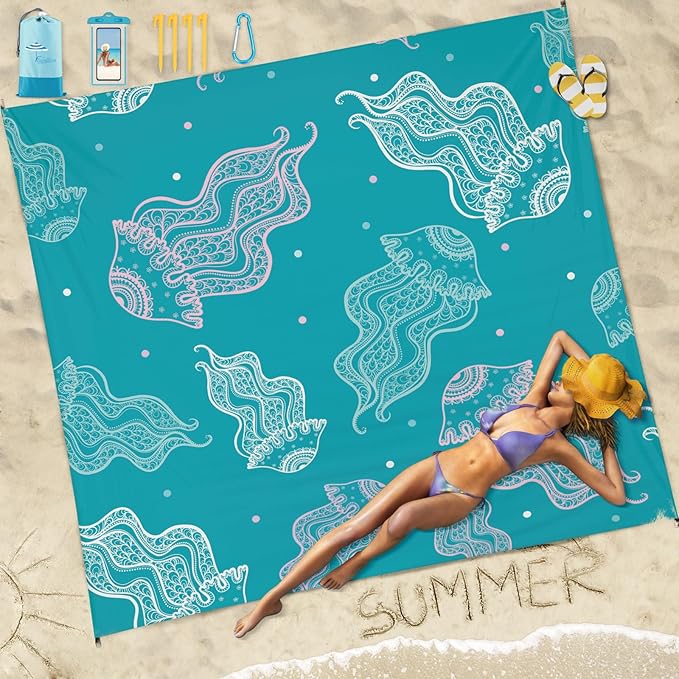 Beach Blanket Sandproof Waterproof 78''×110'' 1-7Adults Oversized,Compact Lightweight Durable Beach Mat for Travel Camping Hiking Picnic Blanket
