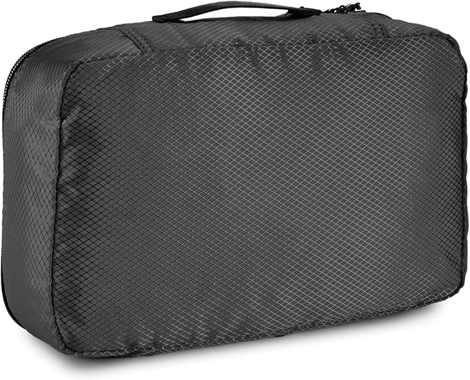 Amazon Basics Small Packing Cubes for Travel, Packing Organizers, 4-Piece-Set With Double Zipper Pulls and Mesh Top Panel, 100% Durable Polyester, Black, 11"L x 6.8"W x 3"H