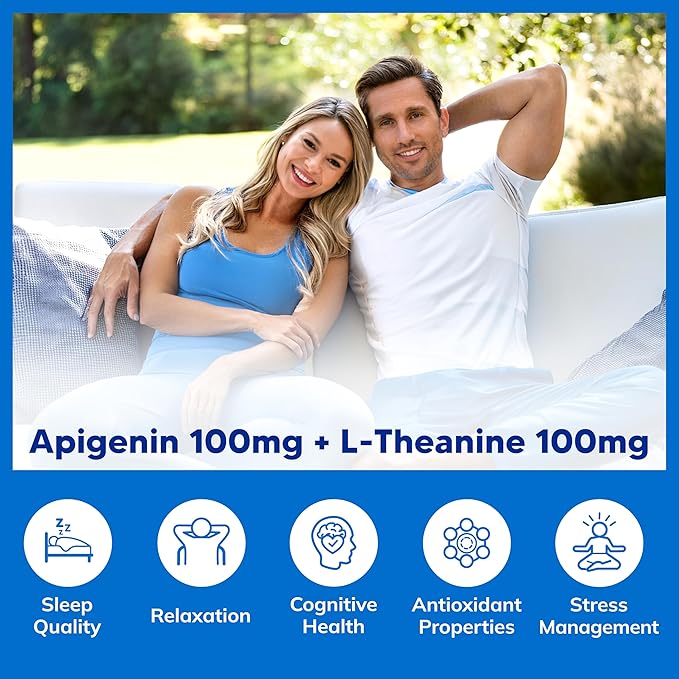 Apigenin 100mg with L-Theanine 100mg Gummies - Apigenin Supplement for Sleep - Natural Extract Gummy Alternative to Capsules, Pills, Powder & Tea - 2 Per Serving