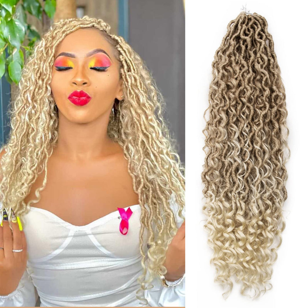 Goddess Locs Crochet Hair 22Inch Curly Faux Locs Crochet Hair 6Packs Pre-Looped Blonde River Locs Hippie Locs Bohemian Locs Croc