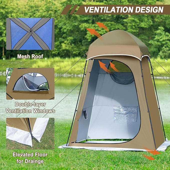 Camping Shower Tent, Oversize Pop Up Changing Tent, Portable Outdoor Bathroom Toilet Tent with Floor, Easy Set Up Privacy Shelter for Dressing, Hiking, Fishing, UPF50+