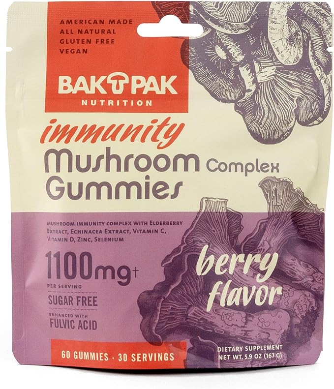 Immunity Mushroom Gummies – Mushroom Supplement w/Reishi, Turkey Tail, Chaga, Lion's Mane, Elderberry, and Echinacea – for Immune Support | Berry Flavor – Sugar Free, Vegan, Gluten-Free, 60 Gummies