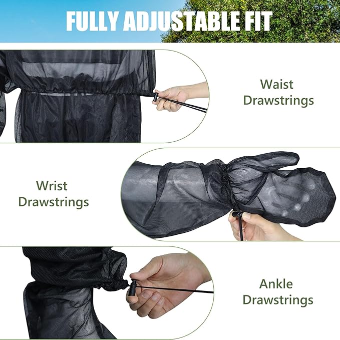 HOMEYA Net Suit XXL, Netting with Jacket Hoodie & Pants, Mittens & Socks, Lightweight Fine Mesh Full Body Clothing for Men & Women, for Camping, Hunting, Hiking, Fishing with Free Carry Pouch