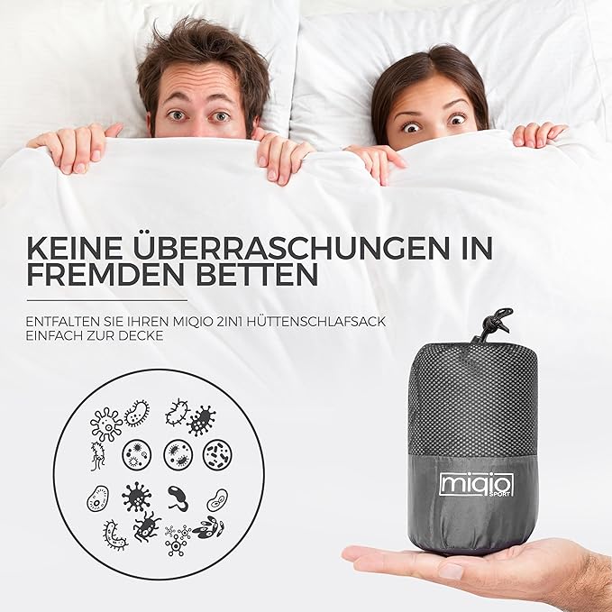 2-in-1 Sleeping Bag Liner and XL Sized Travel Sheet - All Around Zipper - 100% Cotton - Ultra Lightweight Sleep Liner for Hotel Hostel and Camping