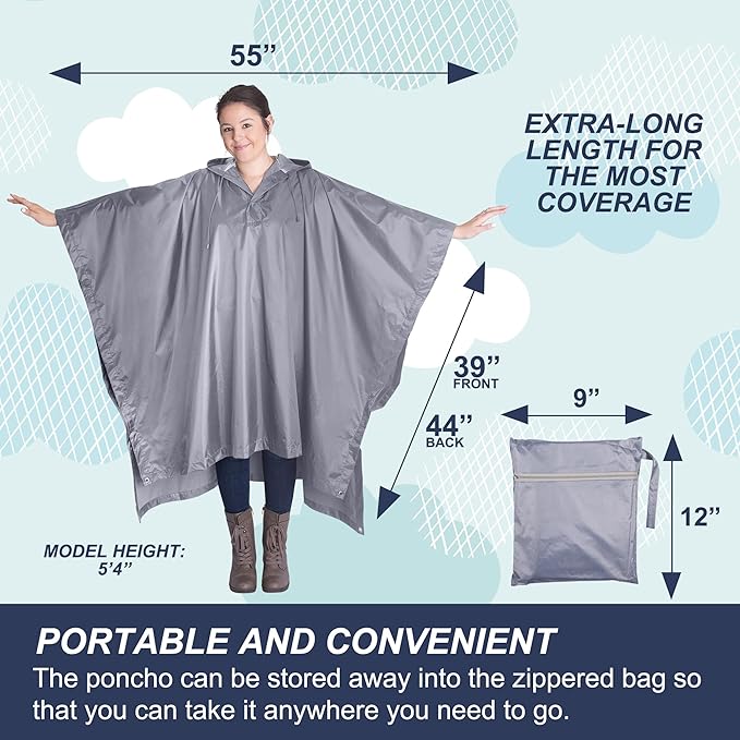 Heavy Duty Rain Poncho for Backpacking, Waterproof Lightweight for Adults, Military, Emergency, Camping, Men, Women