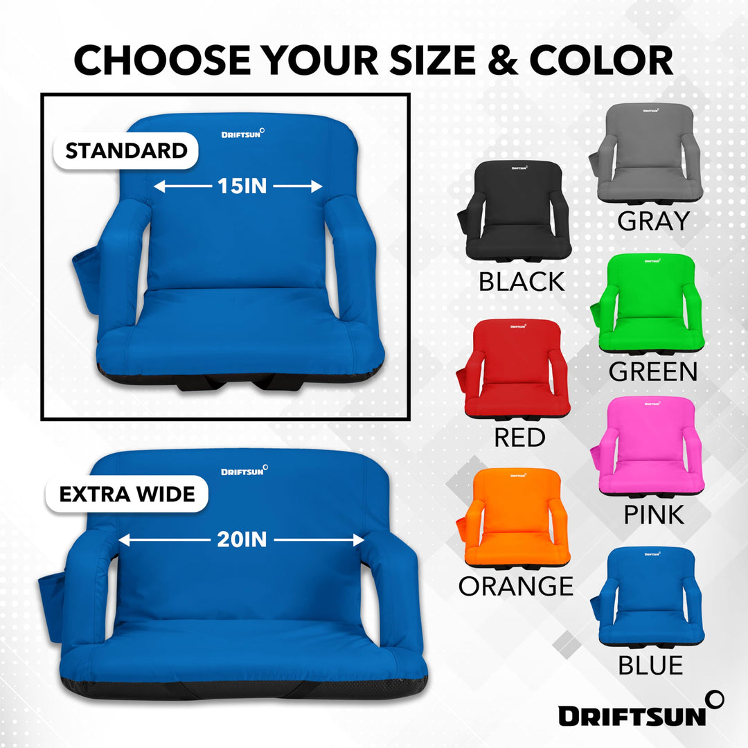Driftsun 2 Pack Stadium Seats with Back Support, Deluxe Bleacher Chairs with Back Support, Padded Stadium Seats with Backs, Waterproof Stadium Chair