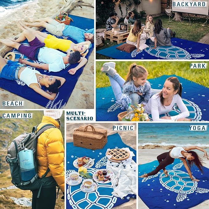 Beach Blanket 78''×81'' 1-5 Adults Oversized,Compact Lightweight Durable Beach Mat for Travel Camping Hiking Picnic Blanket