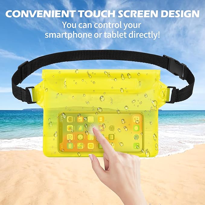 2-Pack Waterproof Pouch with Adjustable Waist Strap, Waterproof Dry Bag, Keeps Cell Phones and Valuables Safe and Dry, Perfect for Kayaking, Beach, Camping and Swimming (Black)