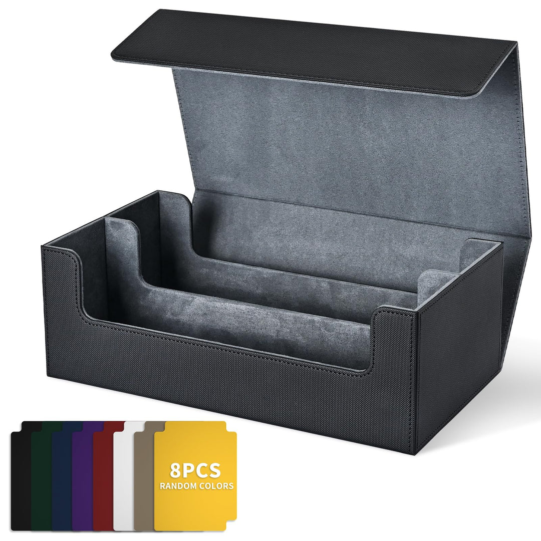 UAONO Card Storage Box for Trading Cards, 1200+ PU Leather Commander Card Deck Case, Magnetic Closure Card Holder Fits for Magic Game Cards (Black)