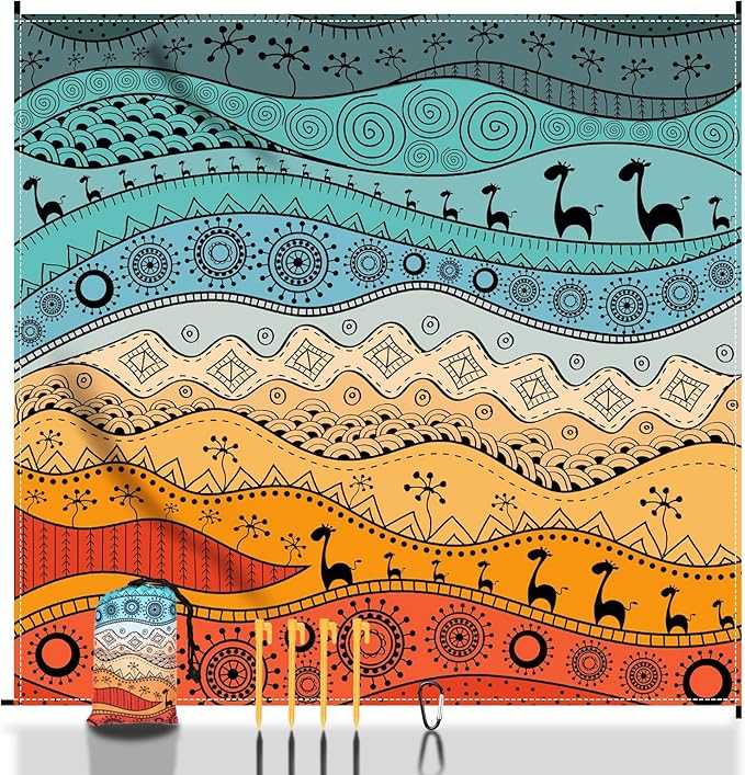 Beach Blanket Waterproof Sandproof, 79" x 83" Extra Large Sand Free Quick Drying Beach Mat, Compact Outdoor Picnic Mat for Travel, Hiking, Camping (Bohemian)