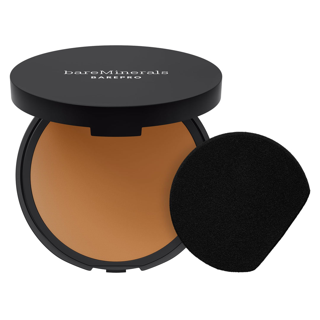 bareMinerals Barepro 24HR Skin-Perfecting Powder Foundation, Matte Pressed Powder Foundation Full Coverage with Plant-Based Squalene, Oil Control, Vegan - Deep 50 Neutral