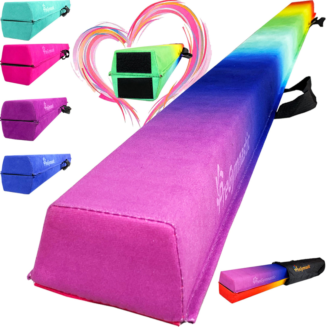 PreGymnastic 6FT/8FT/9.5FT Folding Balance Beam for Kids 3-12,Foldable Gymnastics Floor Beam-Extra Firm Suede Cover with Carry Bag for Home-Gym Equipment for Toddler Teenage (Rainbow, 6FT)