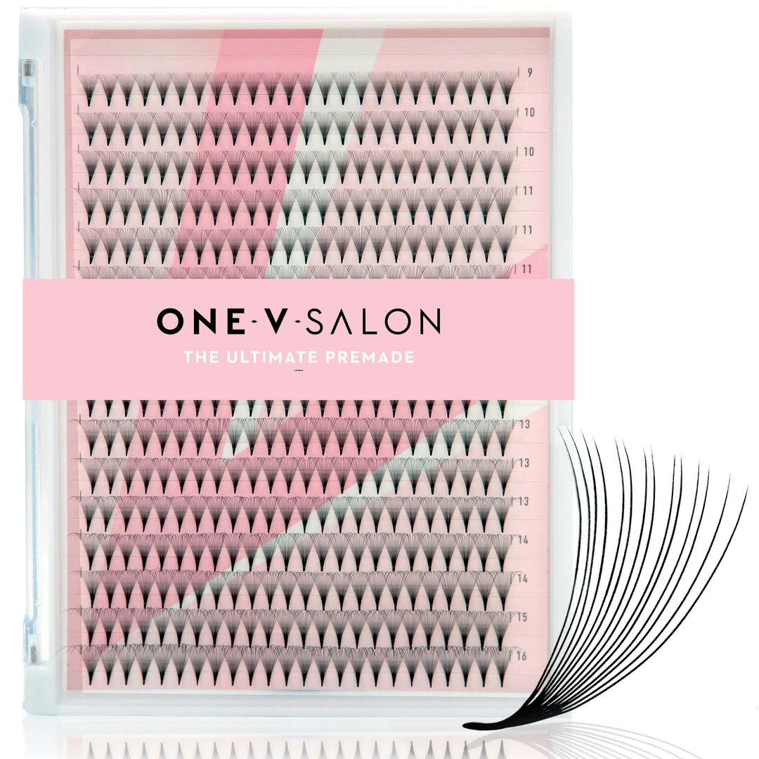 One V Salon, Professional Use Premade Fans, 384 Fans 14D 0.05 - C Curl - 9mm - 16 mm