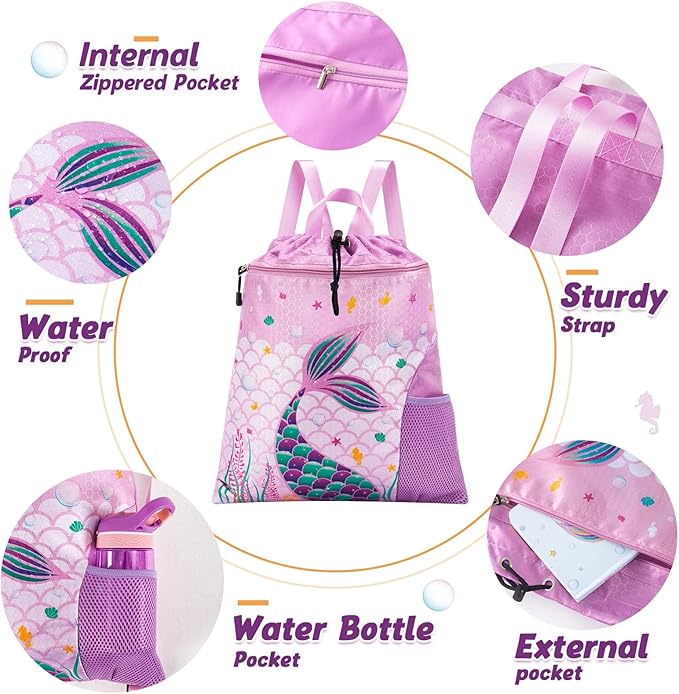 WAWSAM Gym Drawstring Backpack String Bag - 15” x 17” Sports Gym Bag for Kids Waterproof Swimming Beach Shopping Yoga Bag