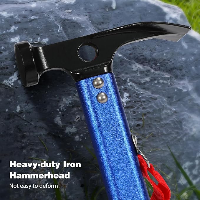 REDCAMP Aluminum Camping Hammer with Hook, 12" Portable Lightweight Multi-Functional Tent Stake Hammer for Outdoor,Black/Red/Orange/Blue