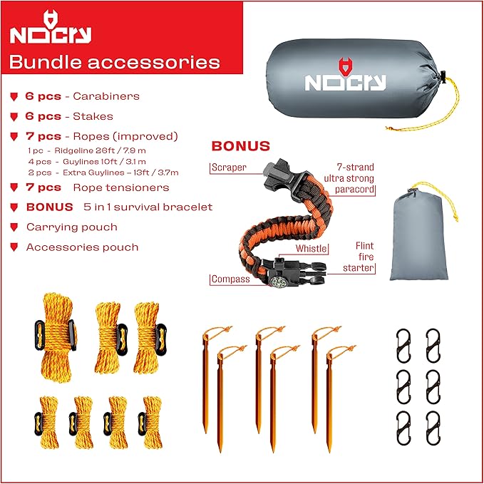 Rain Fly 10x10 Lightweight Survival Camping Tarp; 100% Waterproof; Makes a Great Backpacking Tarp or Hammock Shelter; Comes in Multiple Colors, Survival Bracelet Included; Grey